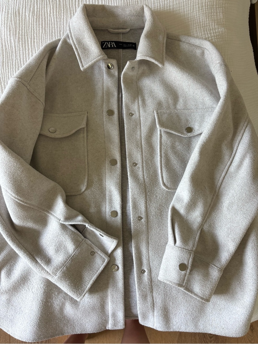 Zara Light Gray Wool-Blend Shacket